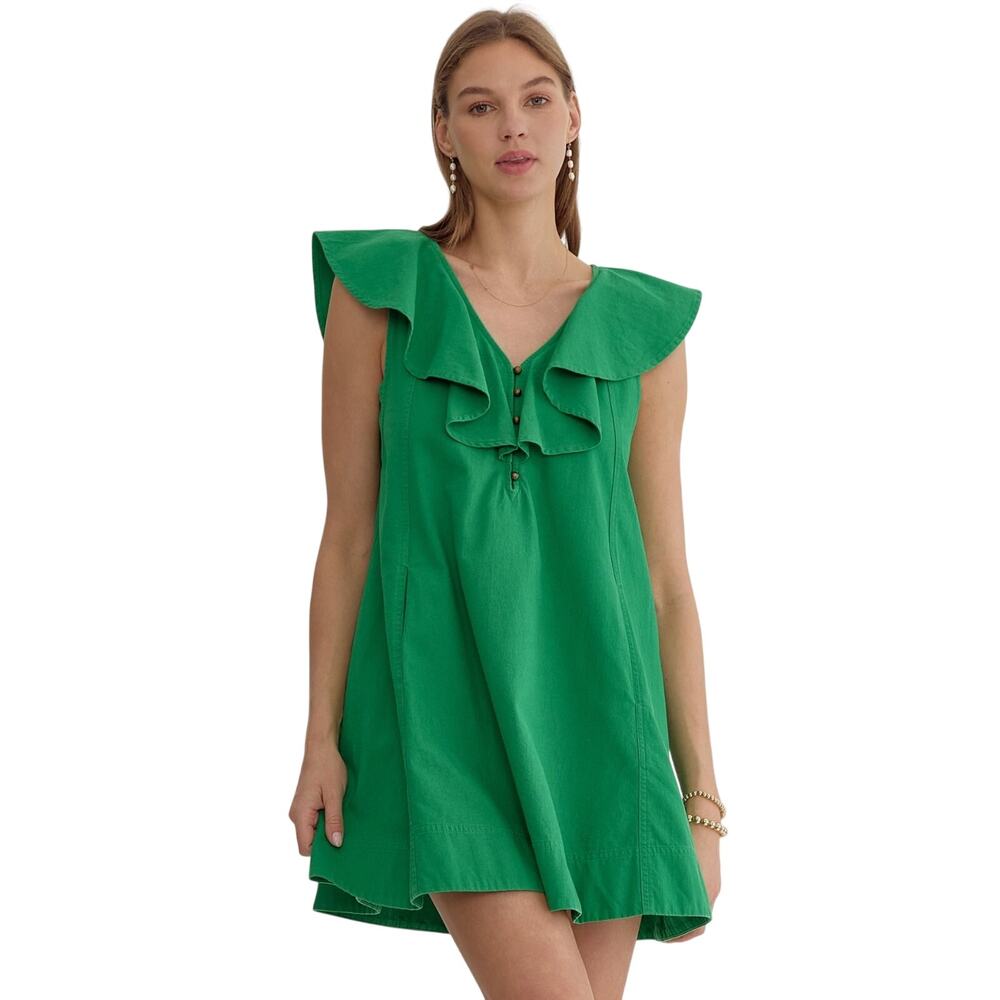 NWT Mia Entro Green Ruffle Sleeve Mini Dress Small